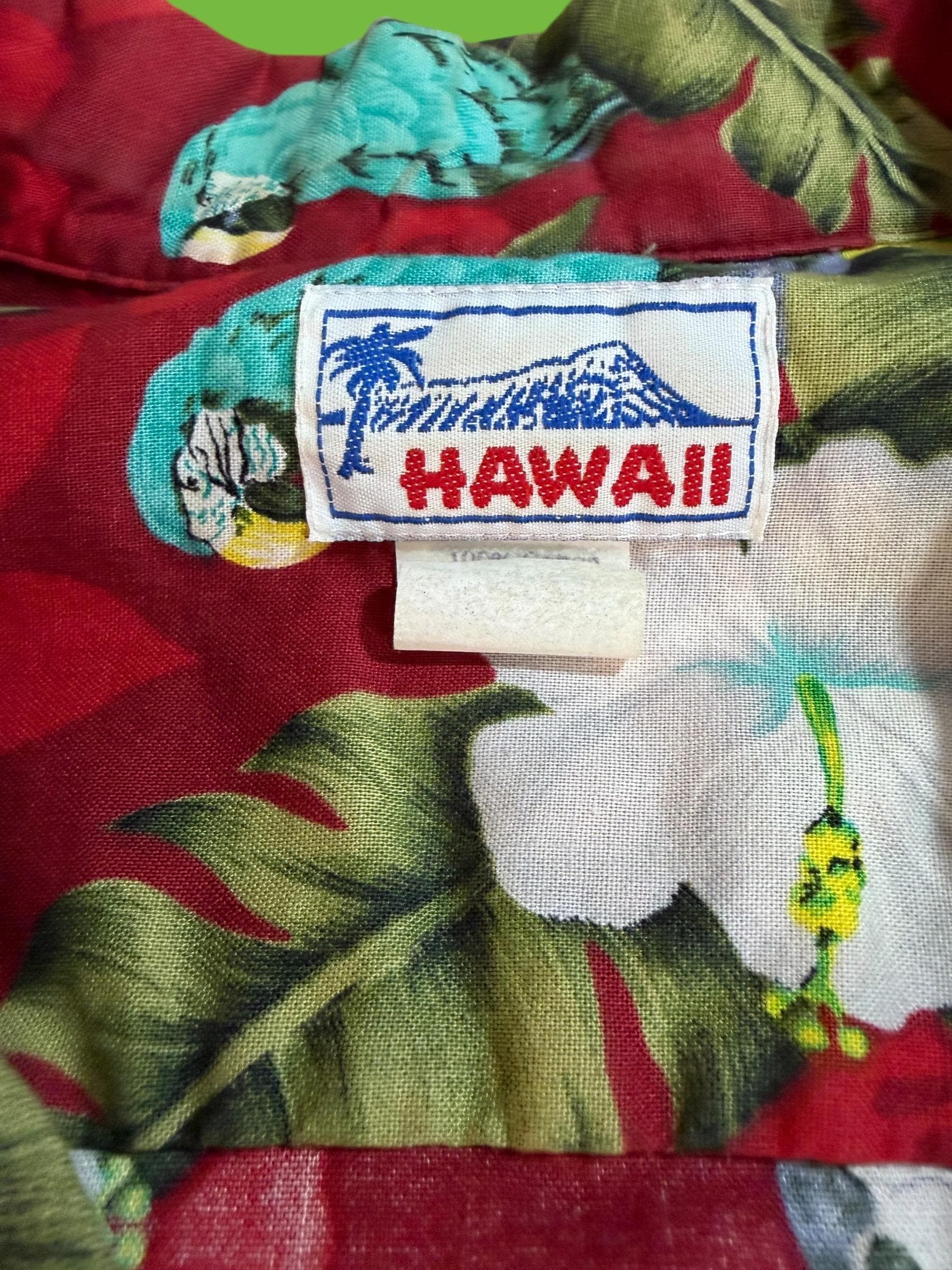 Vintage Hawaii Parrot Aloha Shirt XL Red Floral 100% Cotton Made in USA - Thumbnail 5