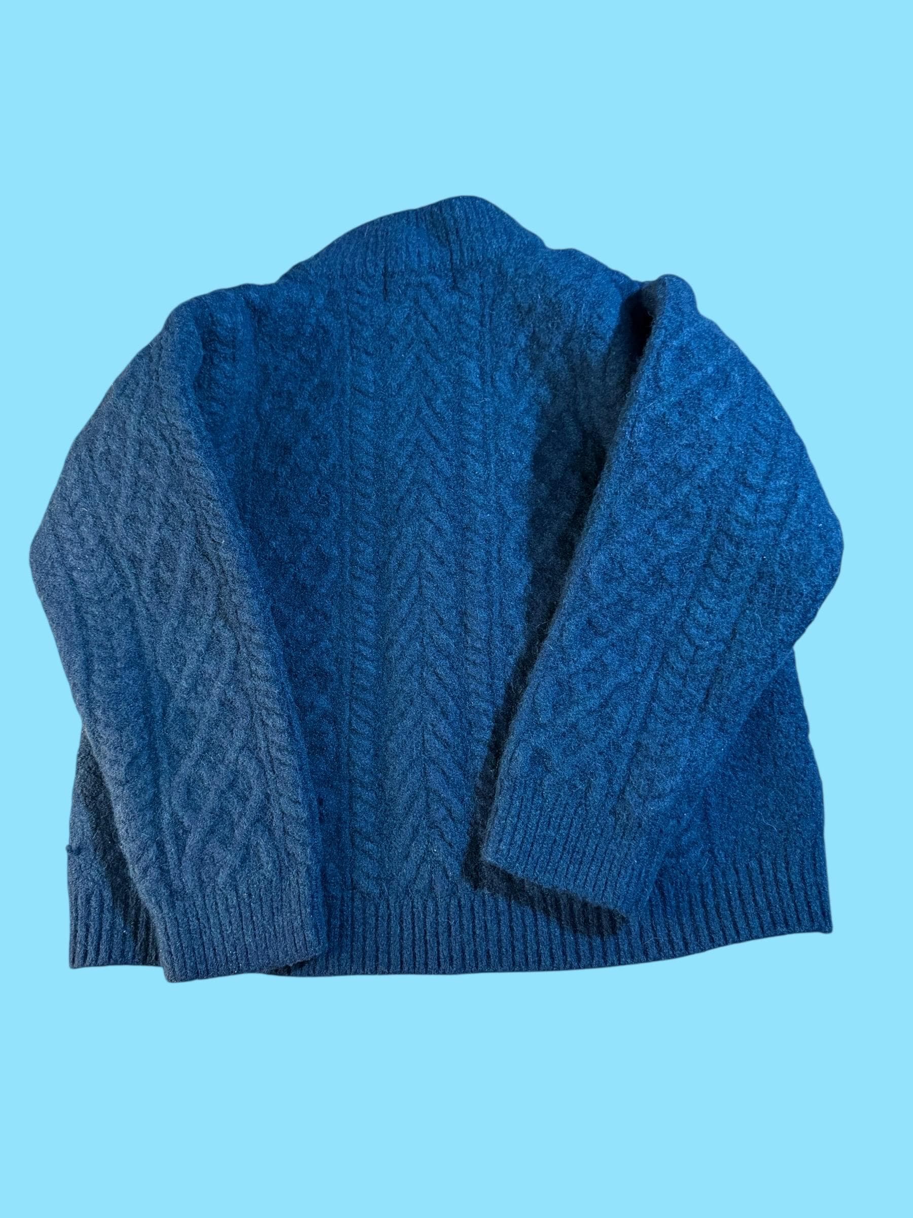 Vintage Aran Crafts Ireland Women's L Cable Knit Merino Wool Half Zip Sweater Te - Thumbnail 2