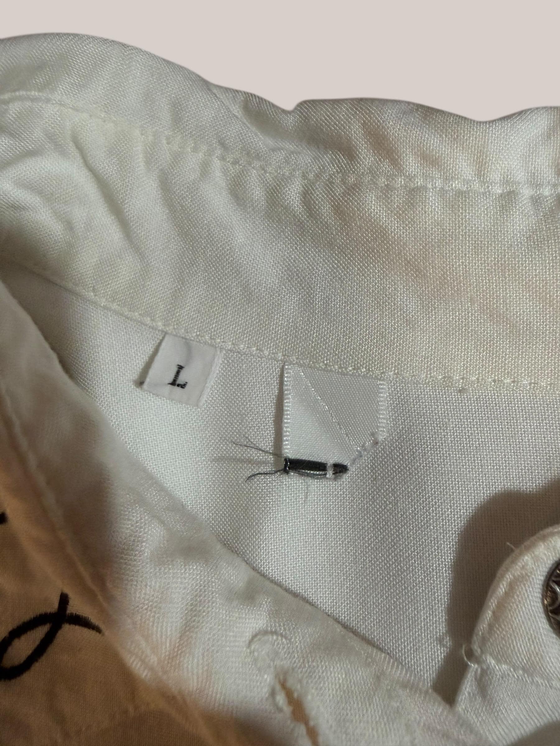 Vintage White Western Shirt Black Embroidery Silver Tone Buttons Size L - Thumbnail 3