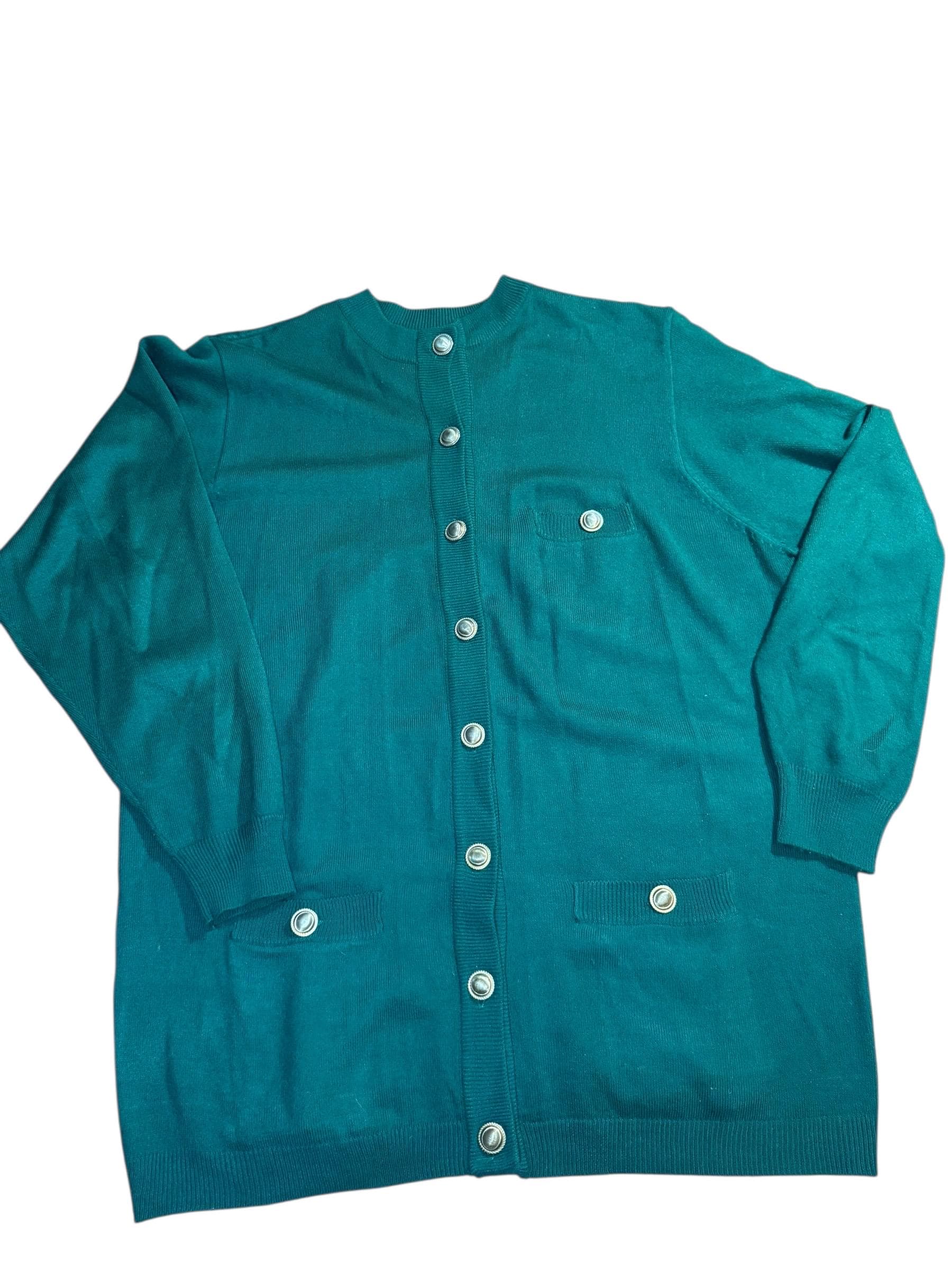 Vintage Venezia Teal Cardigan Sweater 90s Button Front Women Large - Image 1
