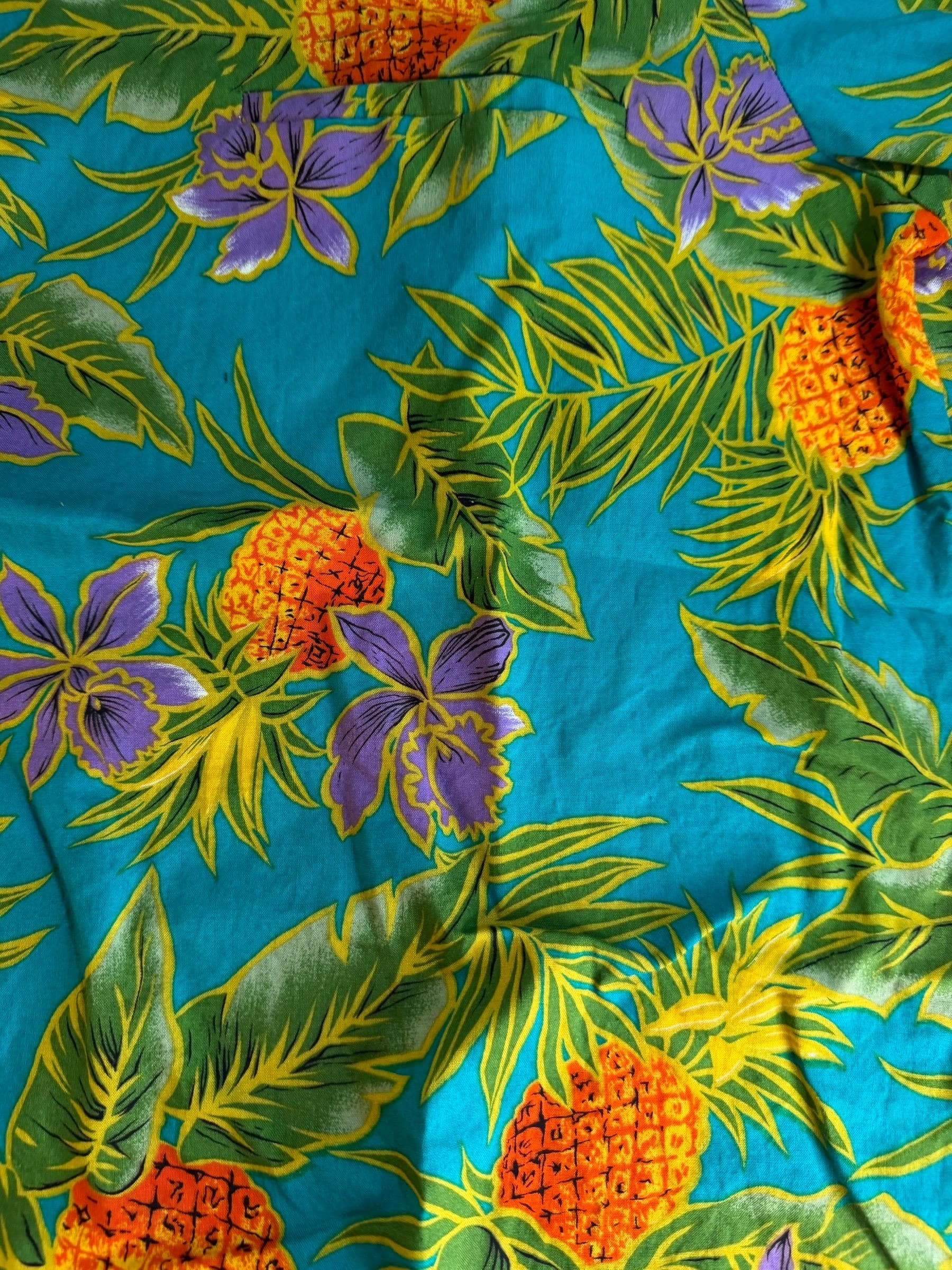 Vintage Royal Creations Aloha Shirt XL Teal Pineapple Print Camp Collar Made in - Thumbnail 3