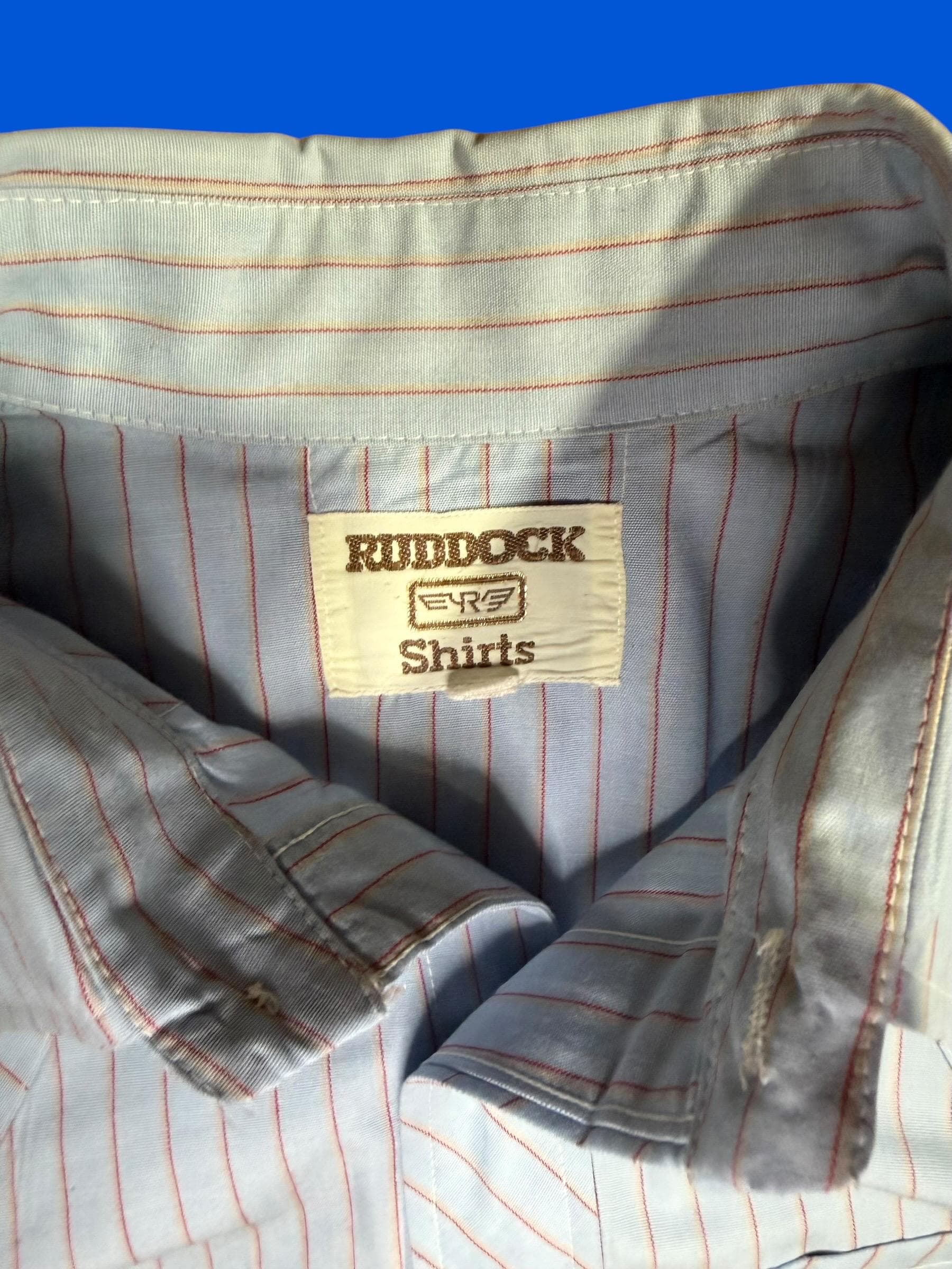 Vintage 70s Ruddock Pearl Snap Cowboy Shirt Blue Red Stripe Mens Medium - Thumbnail 3