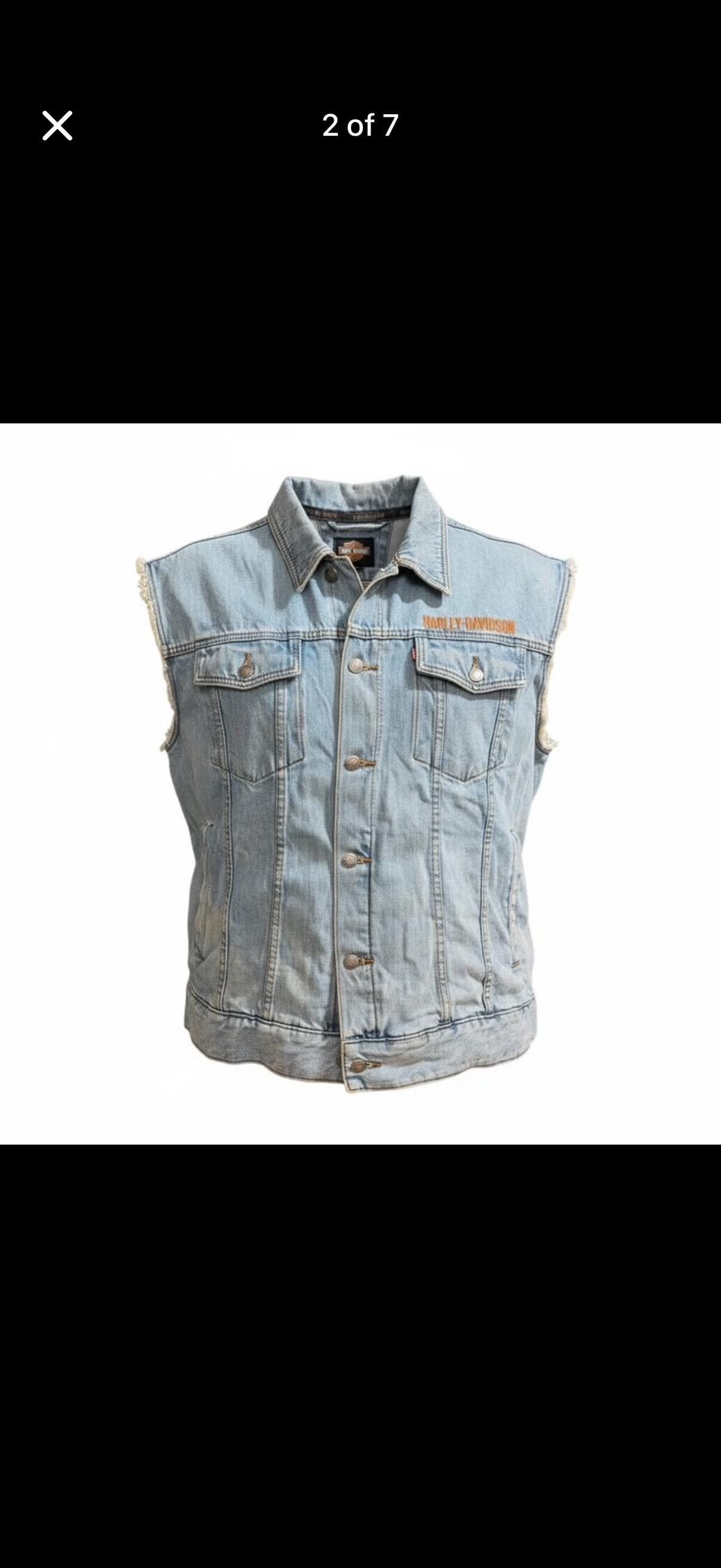 Harley-Davidson Embroidered Denim Vest Bikers Motorcycle Sleeveless 2XL - Thumbnail 2