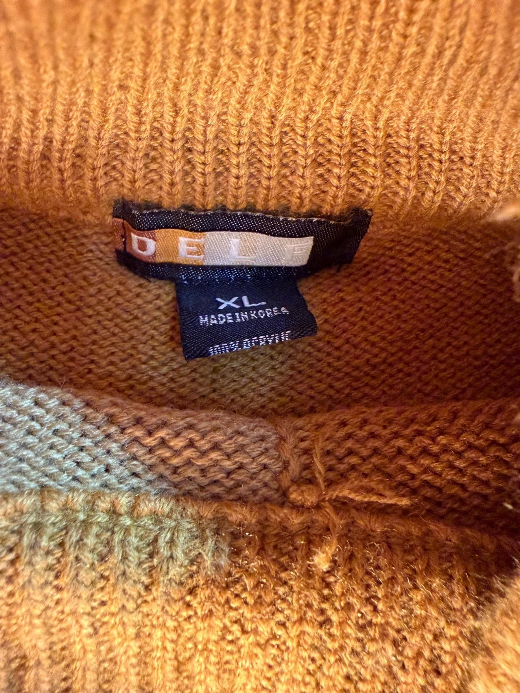 DELUXE Y2K Color Block Mock Neck Sweater Men’s XL Retro Knit Pullover - Thumbnail 4