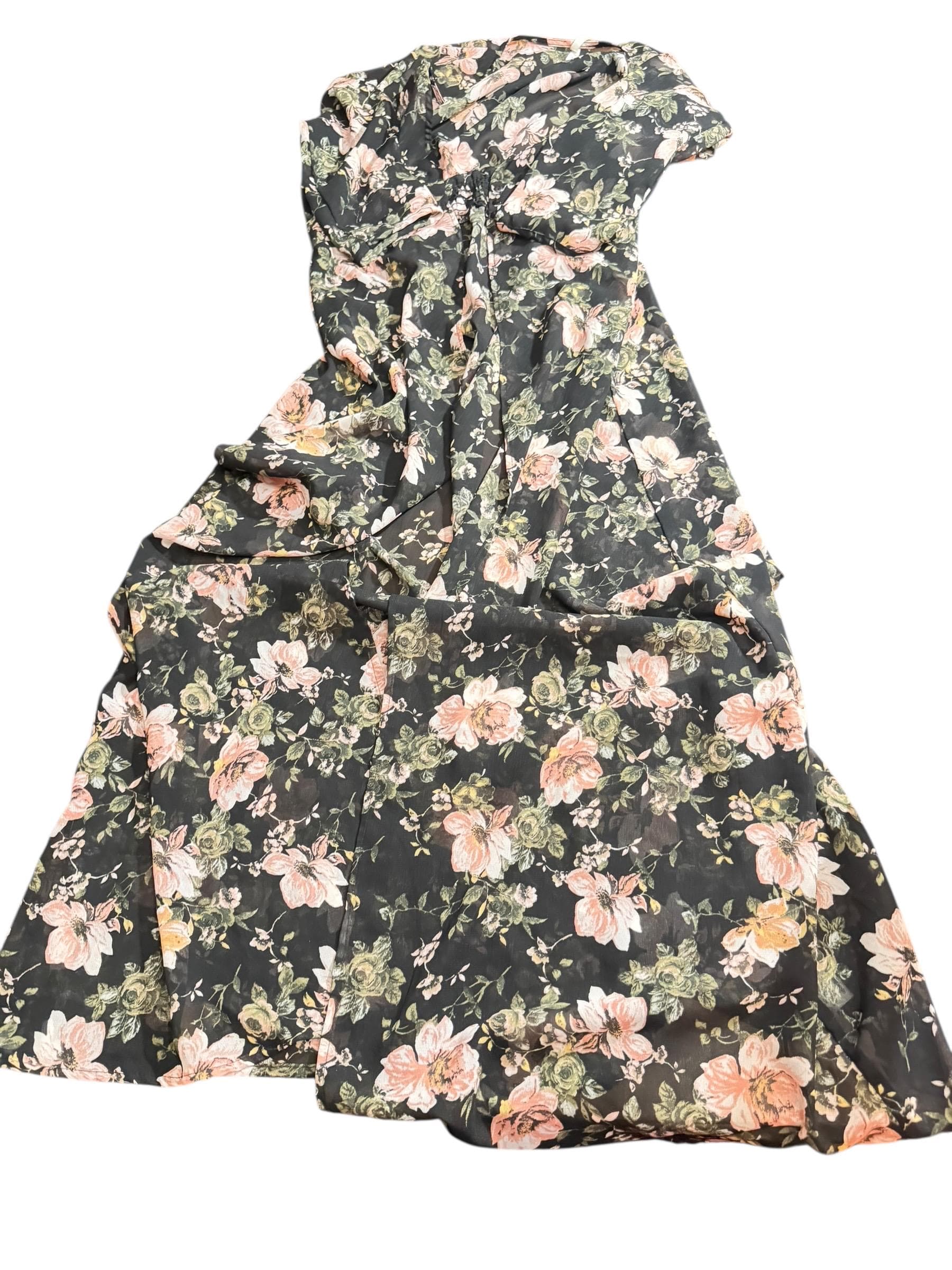 Truth Black Floral Maxi Dress Womens Size Small Made in India - Image 1