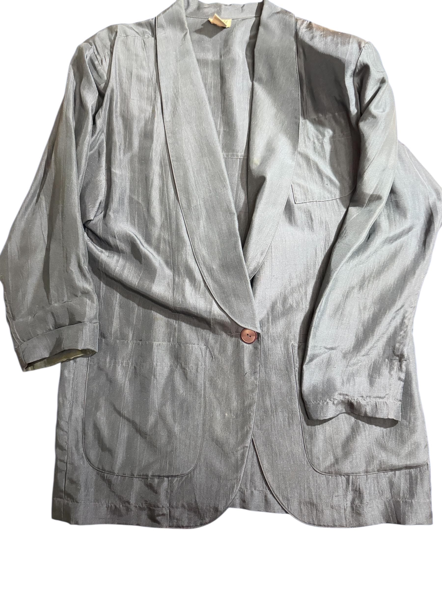 Vintage Navy Silk Blazer by Tobbia | Women’s Size 14 | 80s 90s Tailored Jacket - Image 1