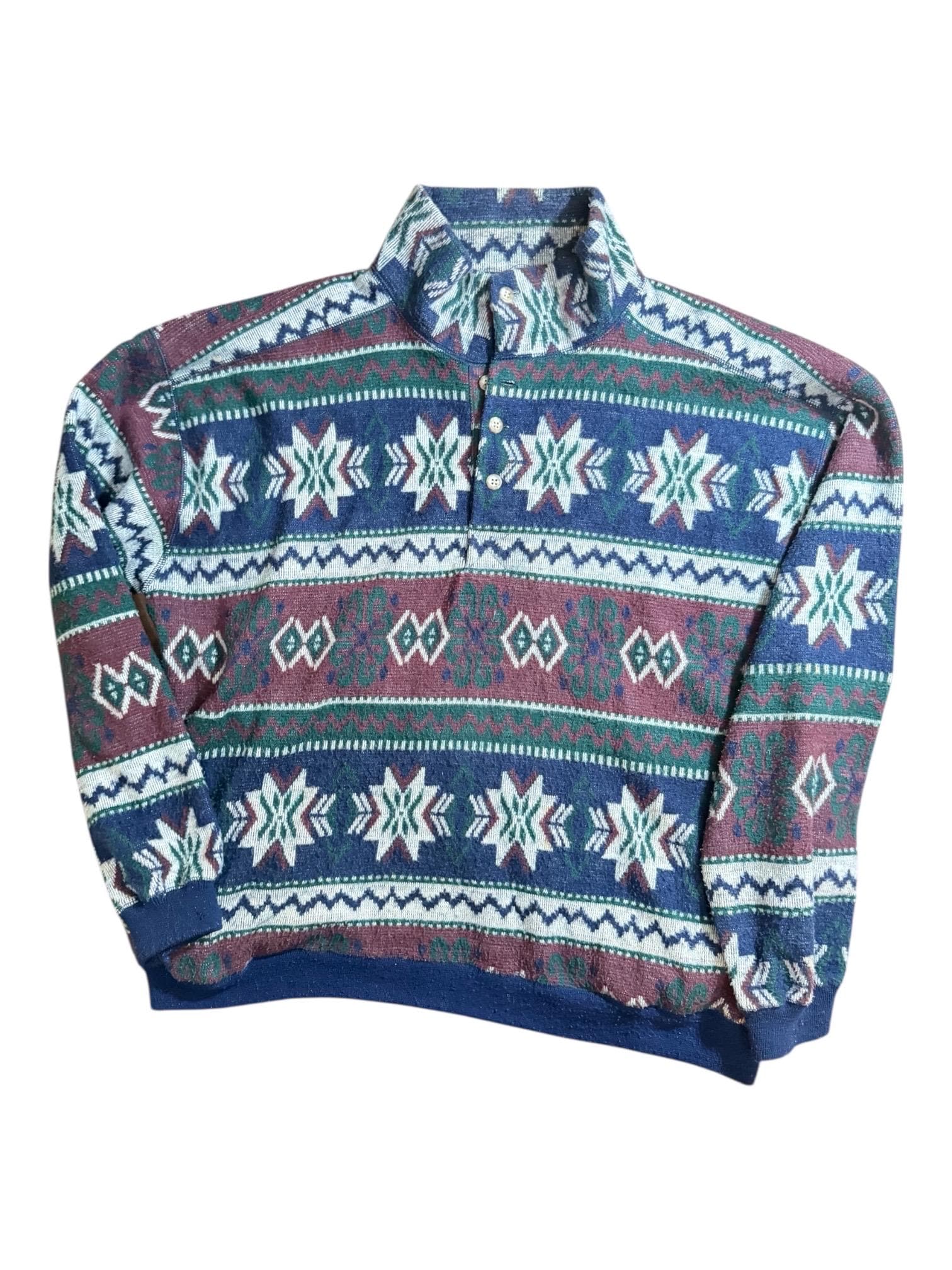 Vintage 90s Structure Jeanswear Southwestern Aztec Knit Sweater Mens XL - Image 1