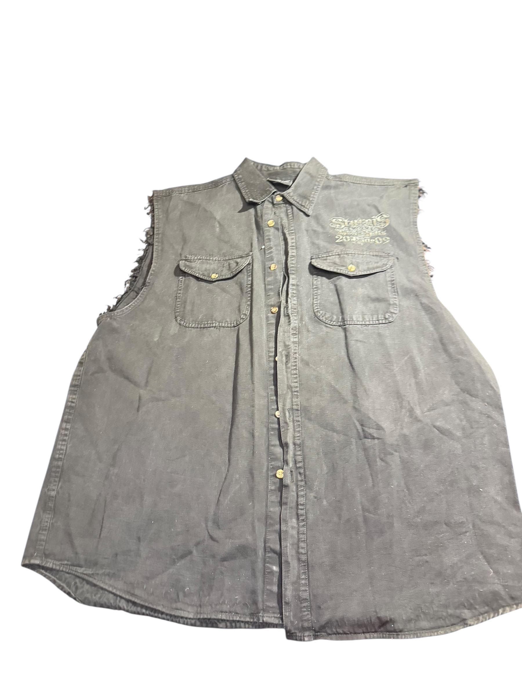 Black Hills Rally 2009 Sleeveless Denim Biker Vest 2XL Skull Graphic - Image 1