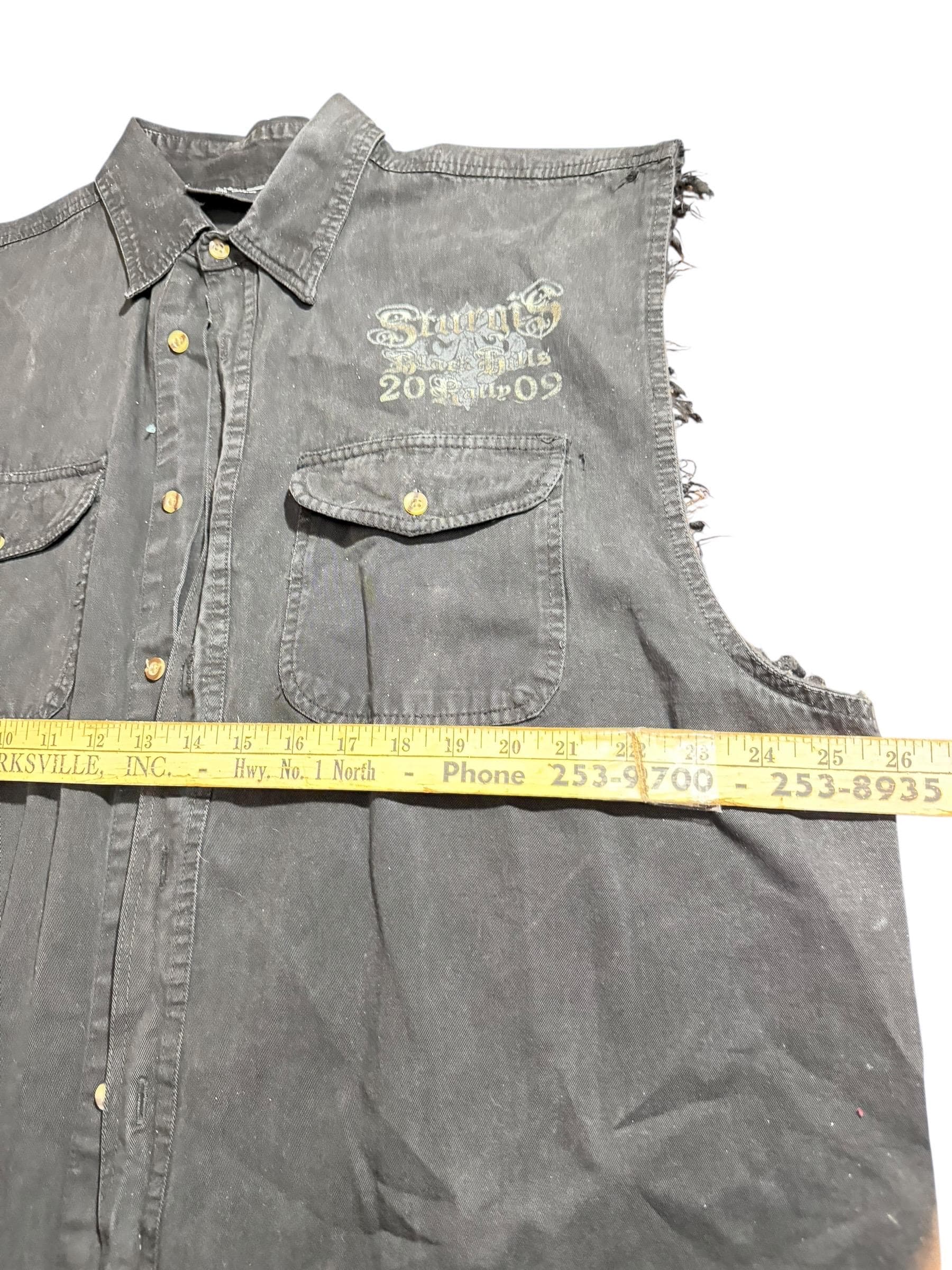 Black Hills Rally 2009 Sleeveless Denim Biker Vest 2XL Skull Graphic - Thumbnail 7