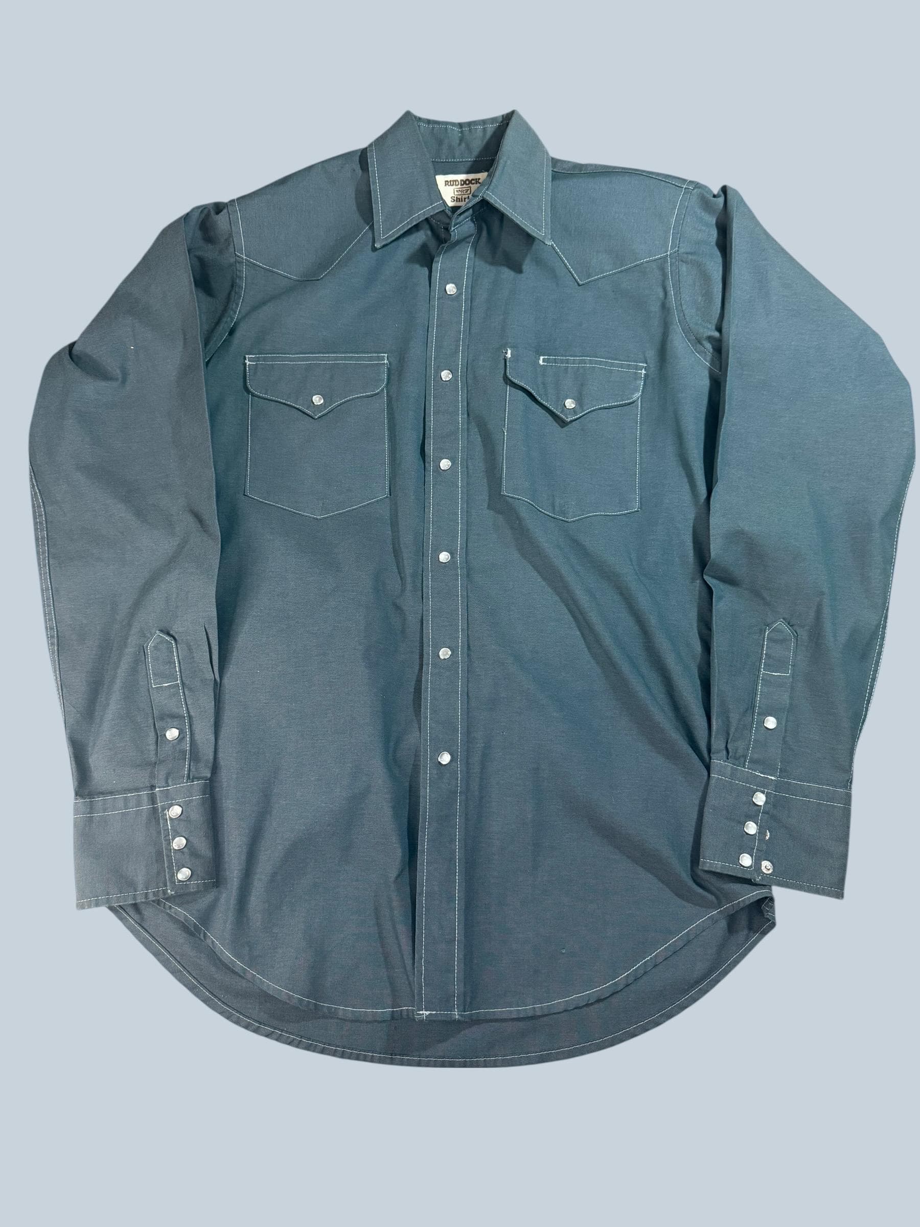 Vintage Ruddock Bros Western Pearl Snap Shirt Mens L Teal 70s USA