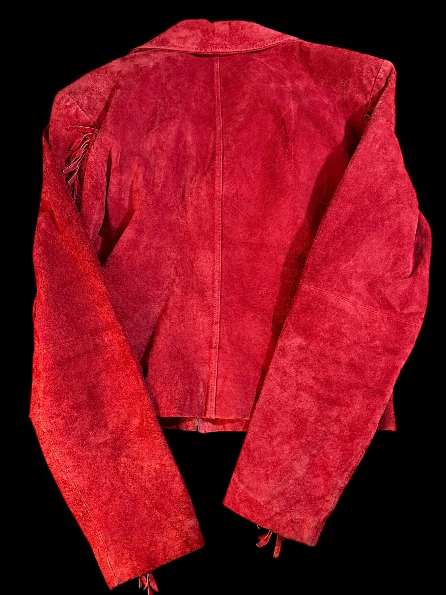Vintage 90s JouJou Skins Red Suede Fringe Western Jacket | 100% Leather | Size Small | Cowgirl Boho Festival - Thumbnail 2