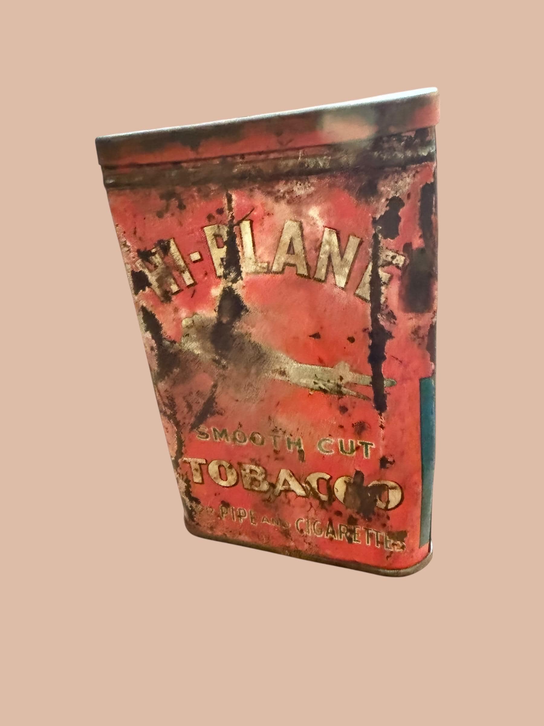 Vintage Hi-Plane Tobacco Tin Red Rusted Advertising Pipe Cigarette Can
