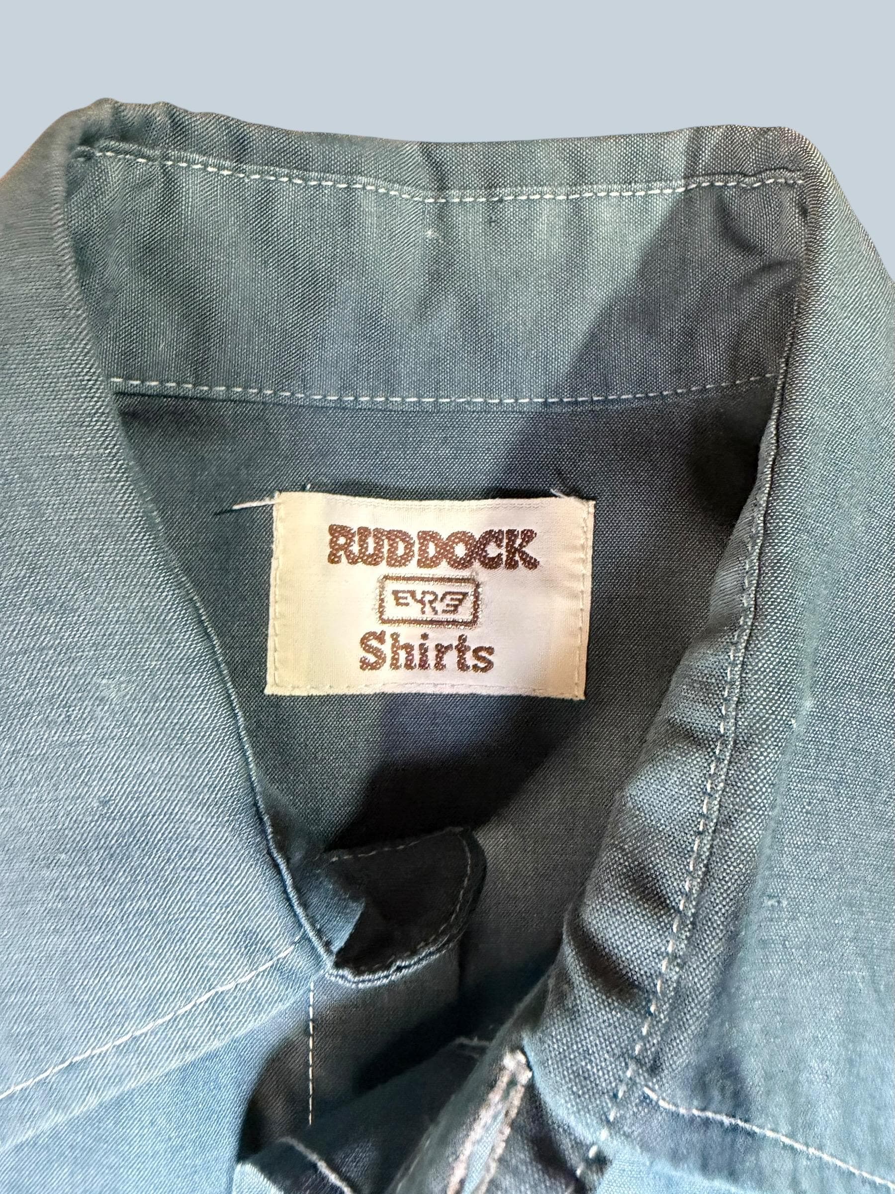 Vintage Ruddock Bros Western Pearl Snap Shirt Mens L Teal 70s USA - Thumbnail 3