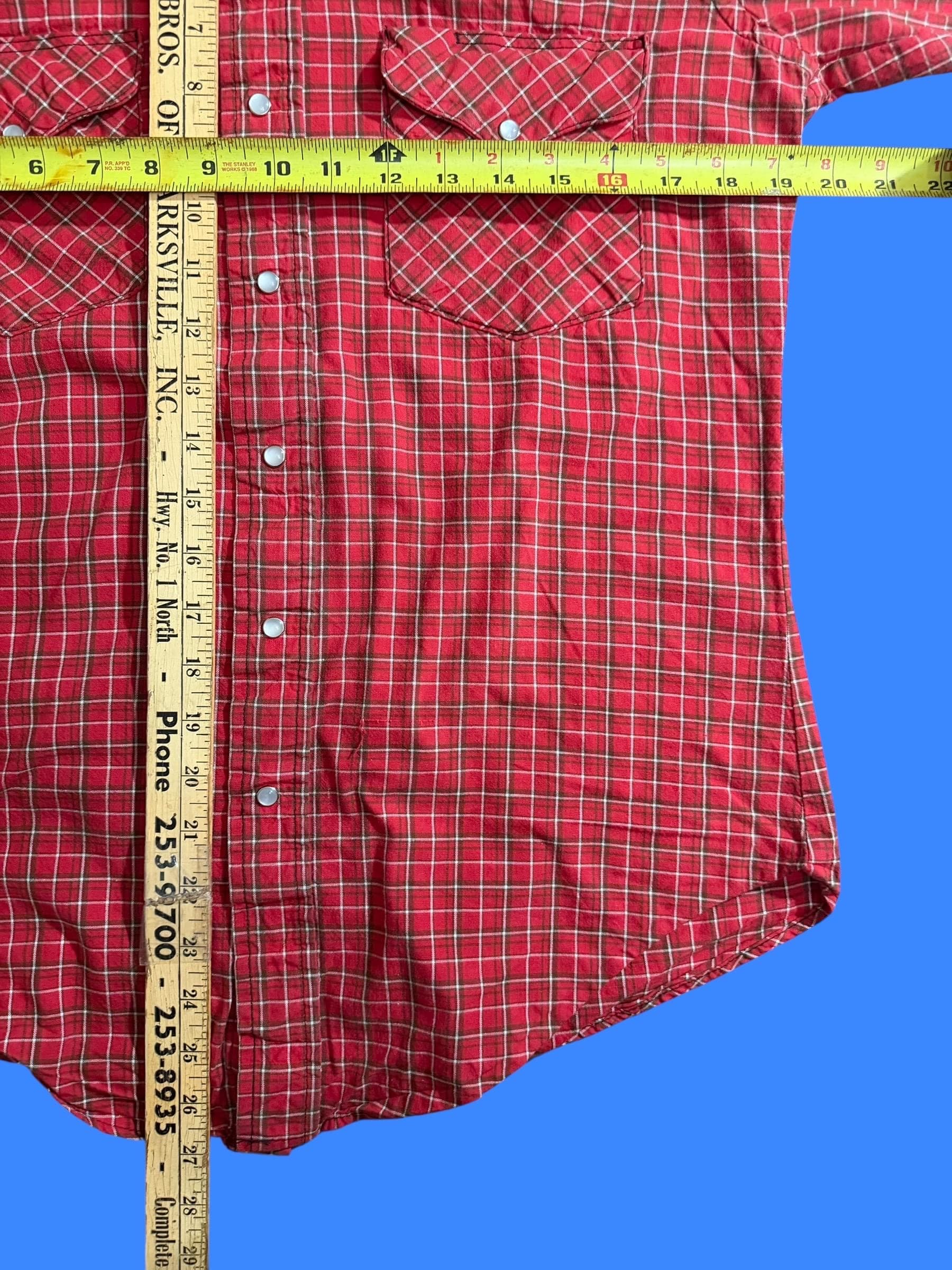 Vintage Ruddock Western Shirt Red Plaid Pearl Snap USA 15-33 - Thumbnail 5