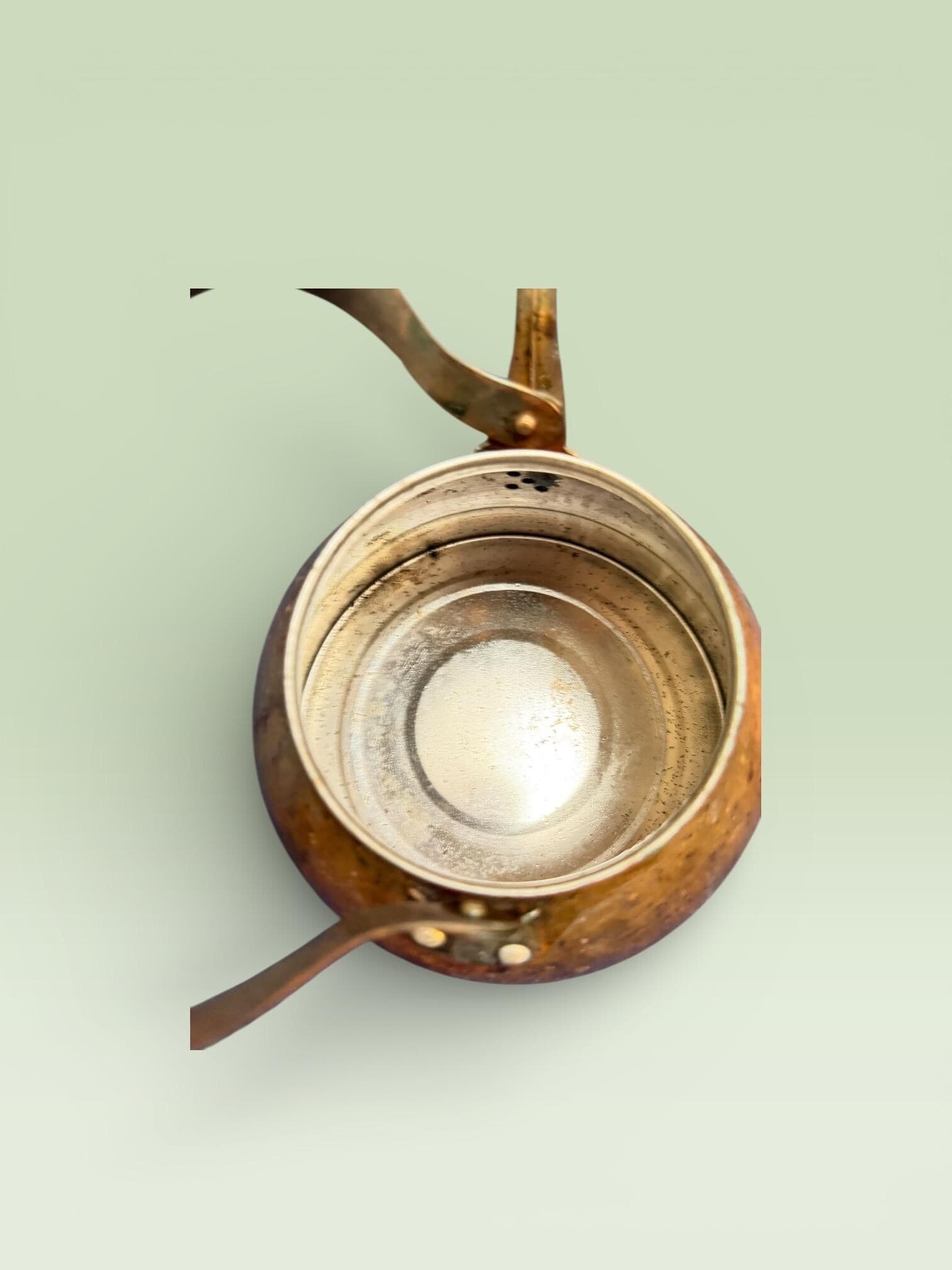 Mid Century Copper Teapot with Delft Blue Ceramic Handle European Vintage Decor - Thumbnail 5