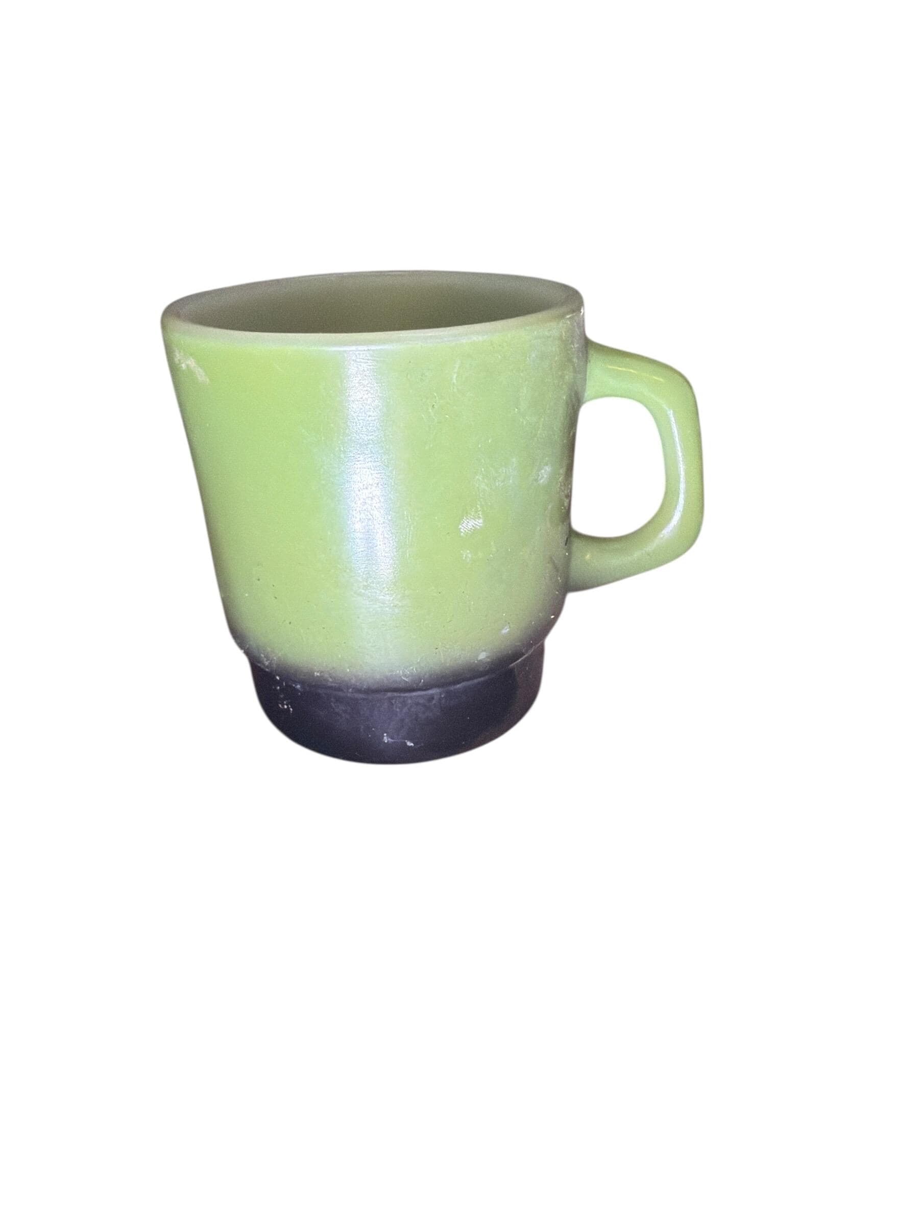 Vintage Fire King Avocado Green Milk Glass Coffee Mug Anchor Hocking MCM - Thumbnail 2