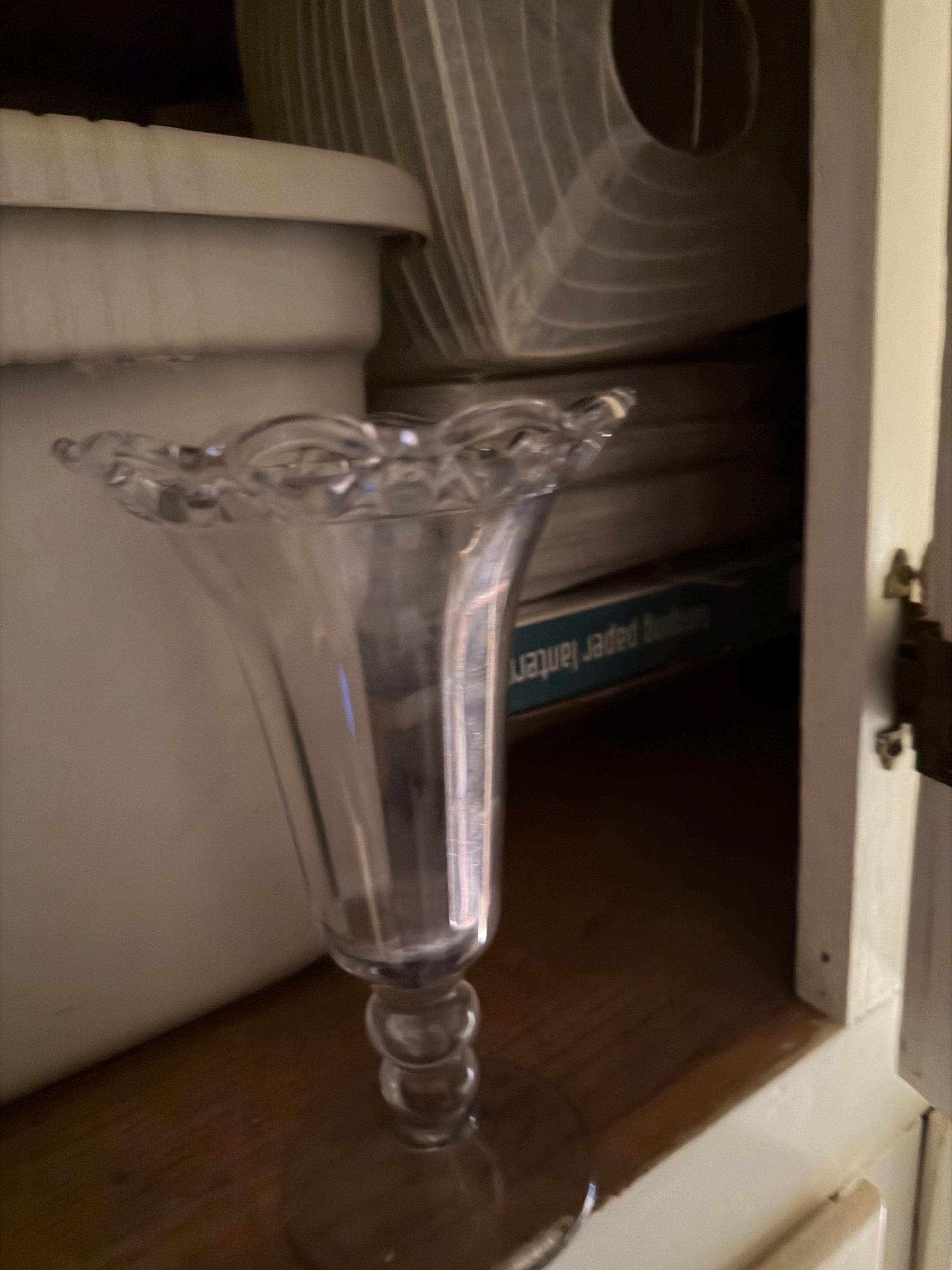 Vintage Clear Glass Trumpet Bud Vase Scalloped Rim Floral Decor