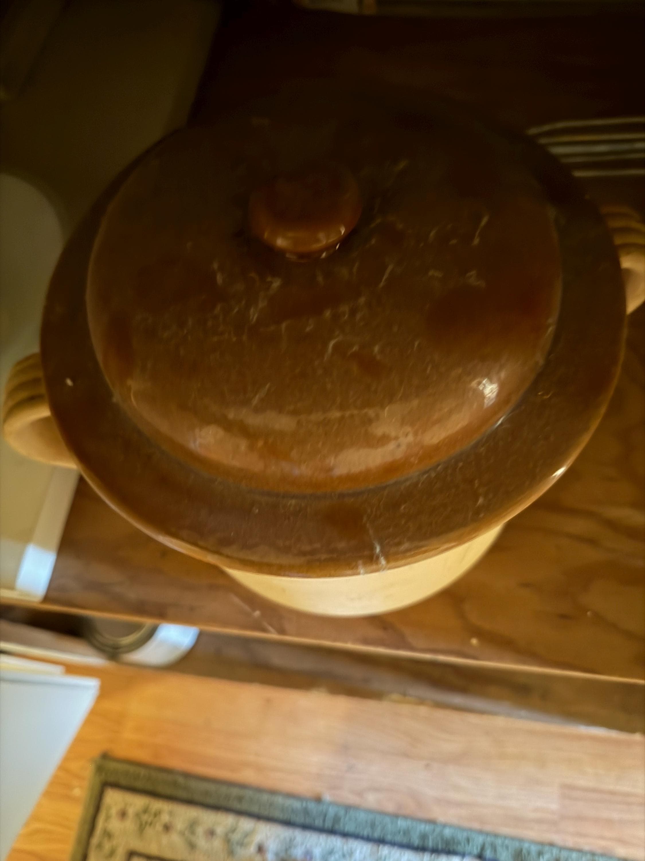 Vintage Stoneware Bean Pot Crock Brown Drip Glaze Lid Farmhouse - Thumbnail 2