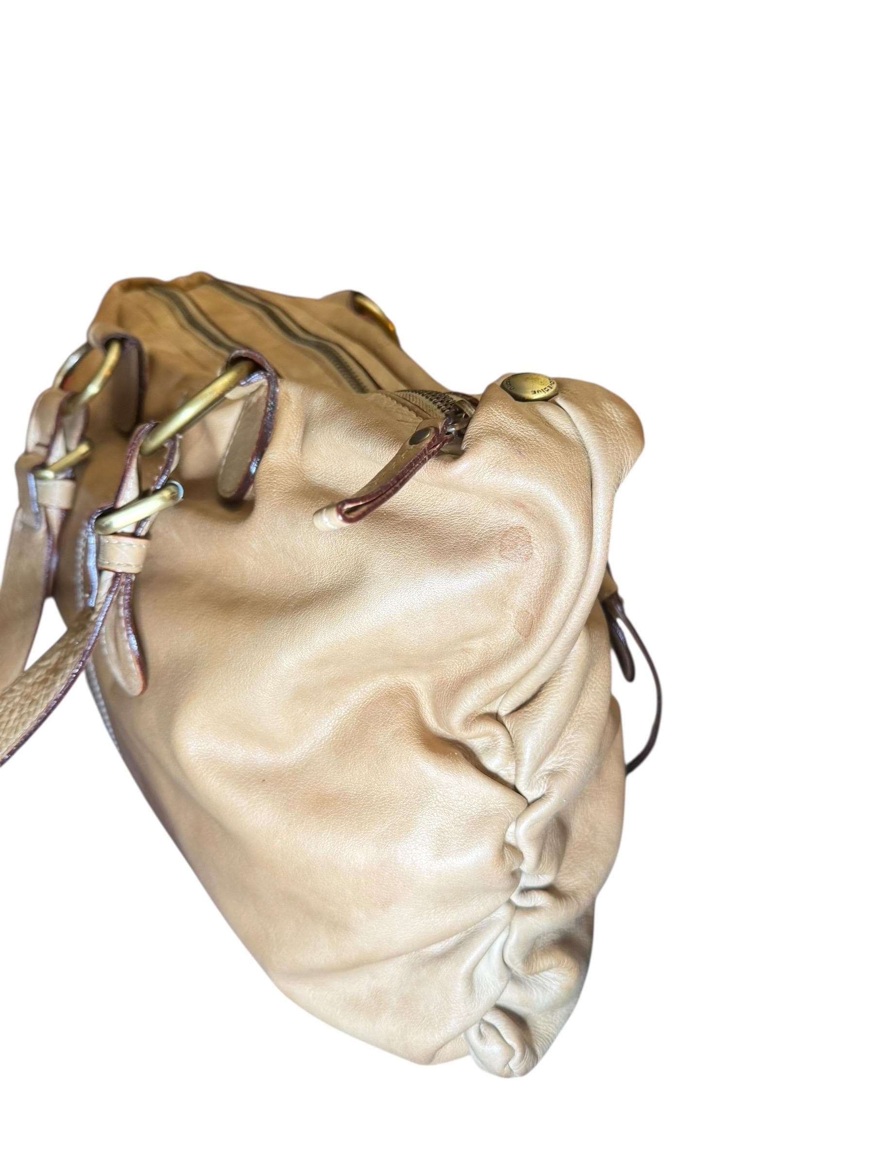 Nuove Dive Italian Leather Handbag Y2K Beige Shoulder Purse Made in Italy - Thumbnail 5