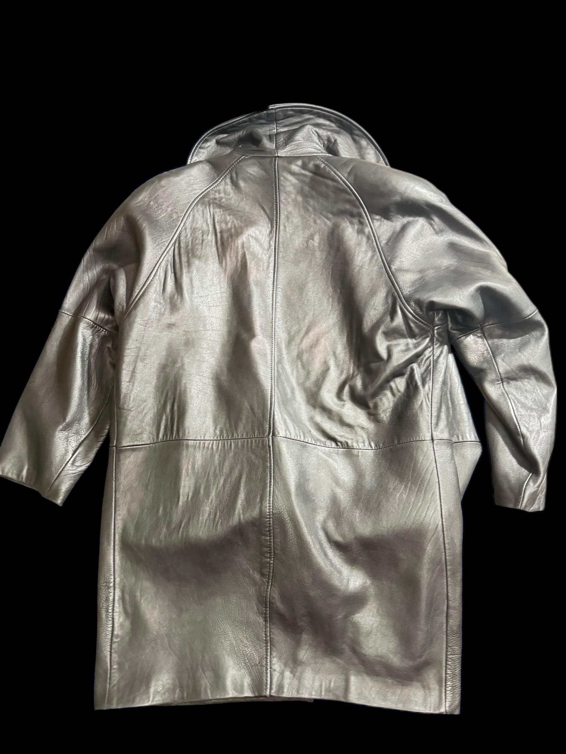 Vintage Y2K Black Leather Coat Flame Lapel LNR Size Large - Thumbnail 2