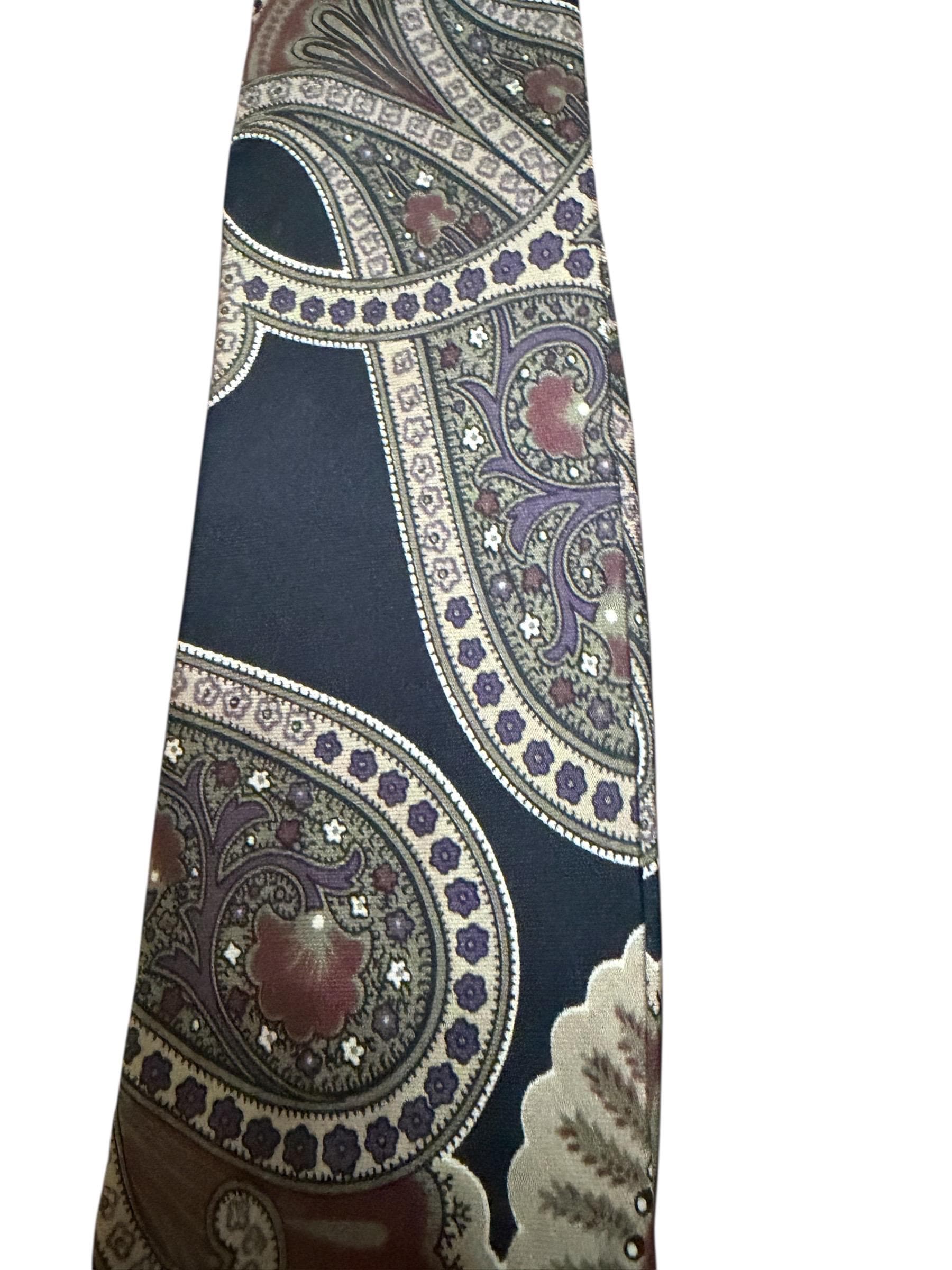 Vintage Pierre Cardin Silk Paisley Tie Black Designer Men’s Necktie - Thumbnail 2