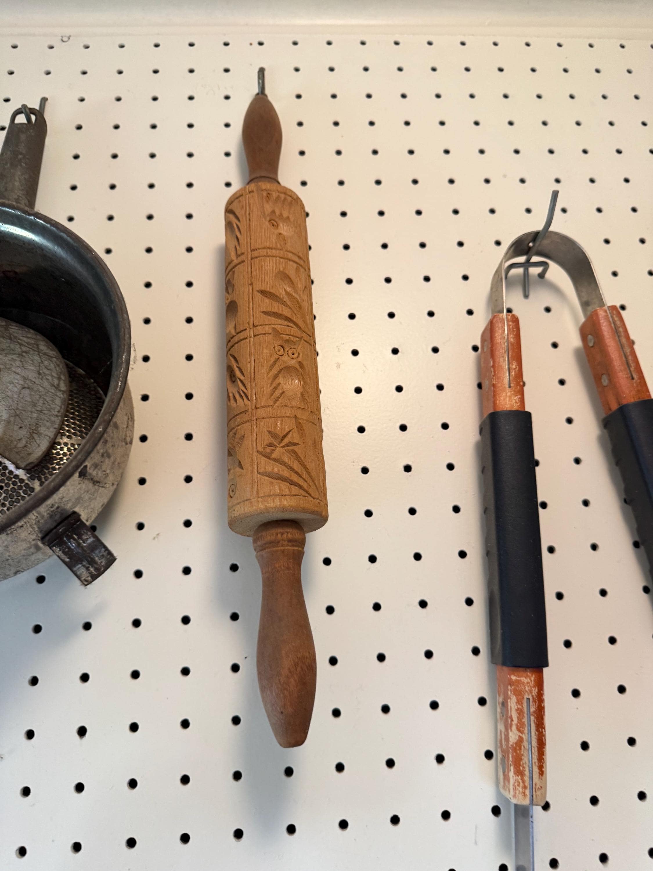 Vintage Carved Wooden Rolling Pin Embossed Floral Cookie Dough Tool - Image 1