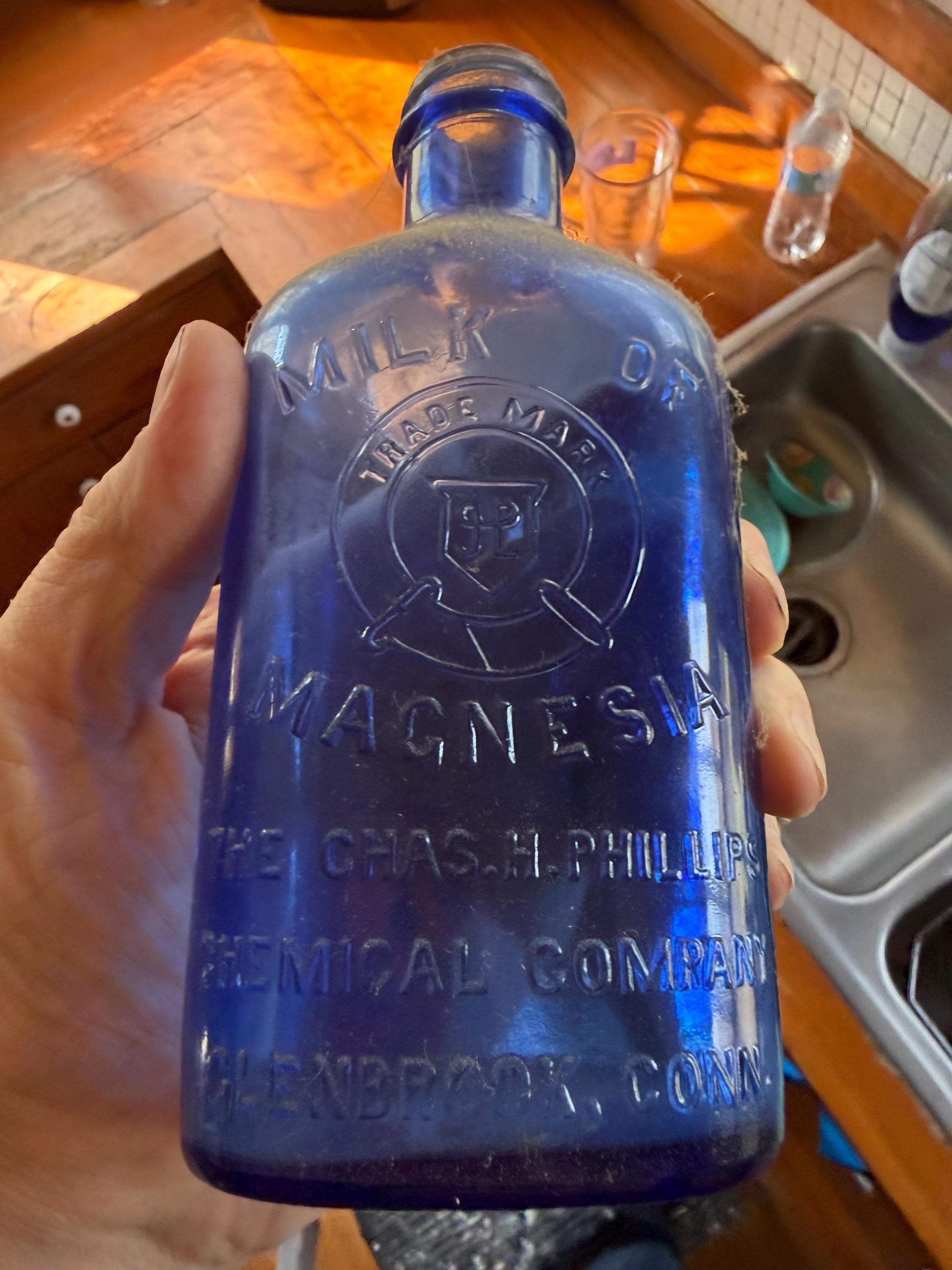 Antique Cobalt Blue Milk of Magnesia Bottle Chas H Phillips Apothecary - Thumbnail 2