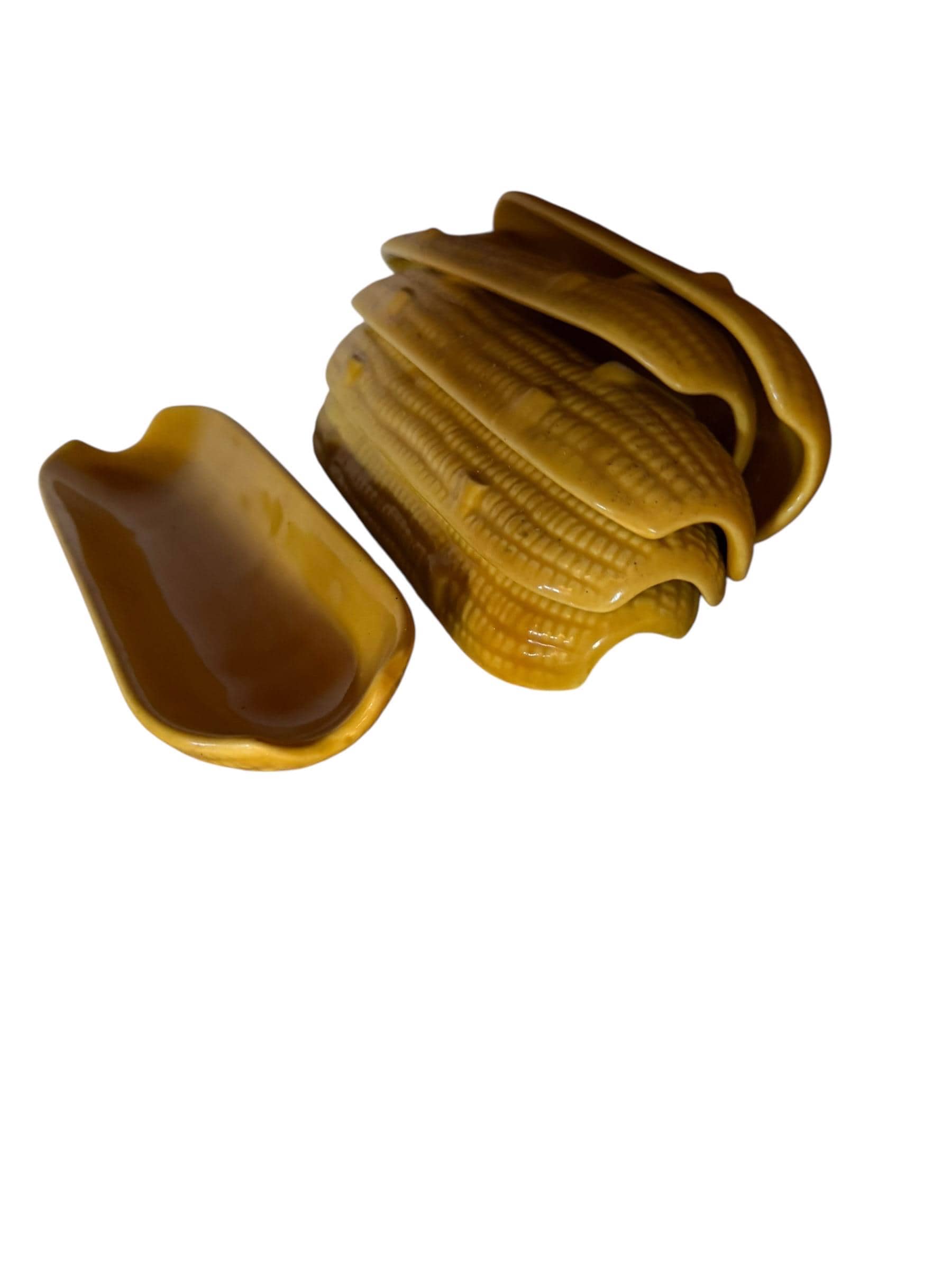 Set of 6 Vintage Corn on the Cob Butter Dishes Mid Century Ceramic Yellow - Image 1