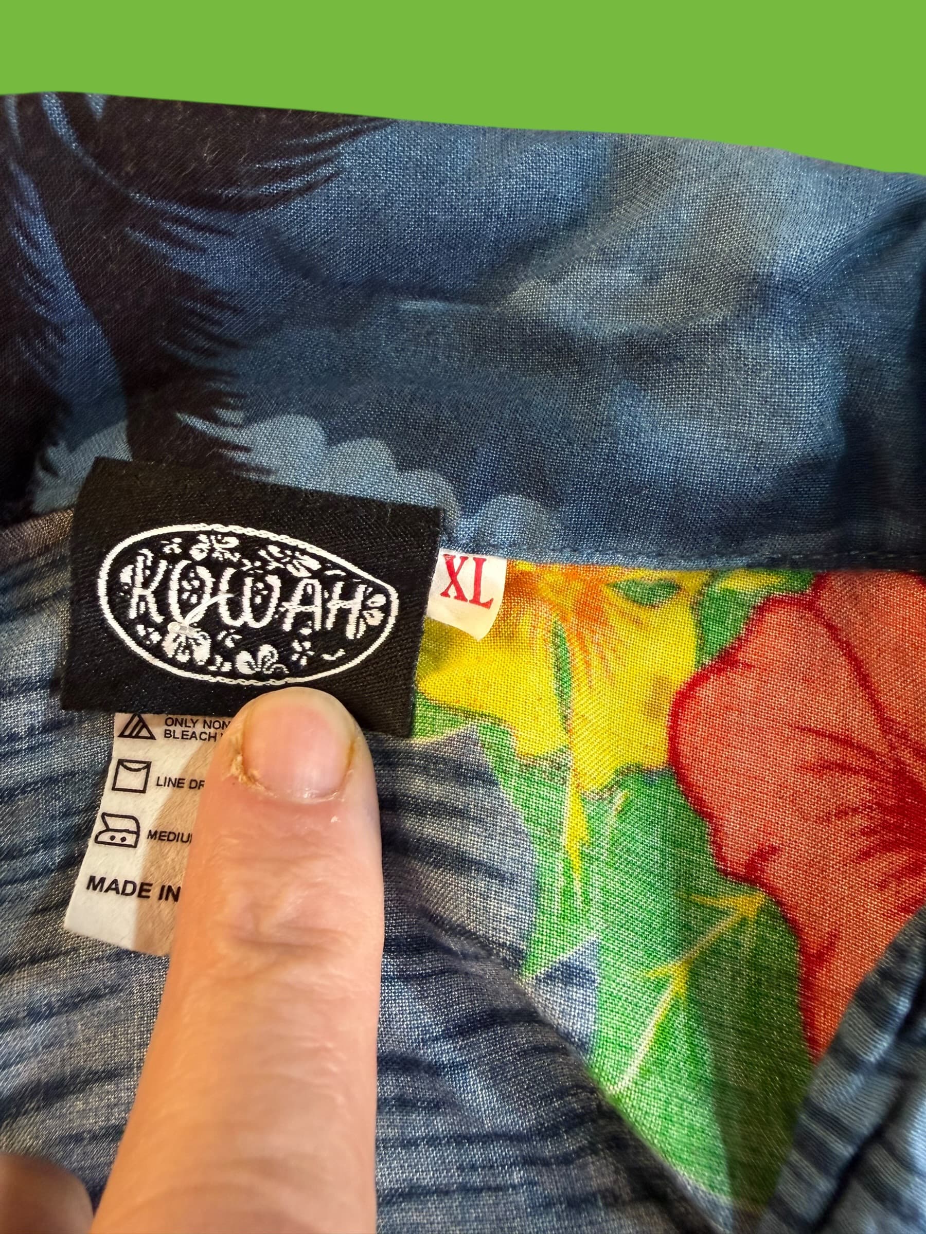 Kowah Hawaiian Shirt XL Blue Tropical Sunset Palm Tree Hibiscus Rayon Aloha - Thumbnail 5