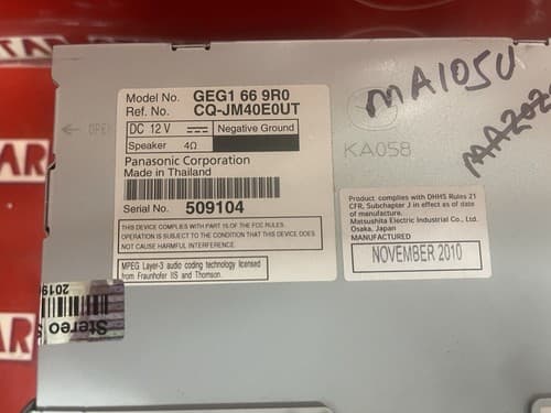 2011-2013 Mazda 6 Single CD MP3 Player Radio Receiver Oem GEG1 66 9R0 MA105U - Thumbnail 5