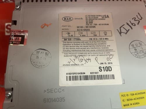 2016-2018 Kia Optima AM FM CD Player Receiver 96180-D5100WK OEM KI163U - Thumbnail 7
