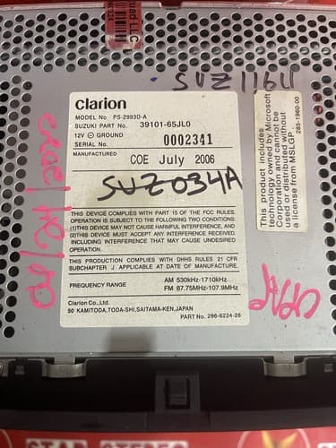 2006-2008 SUZUKI GRAND VITARA AM FM CD With Climate Control 39101-65JL0 SUZ116 - Thumbnail 5