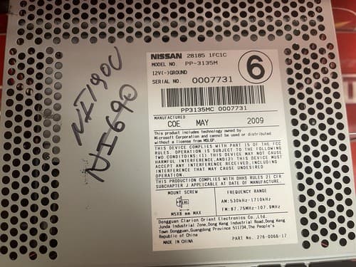 Nissan Cube 2009 CD Player Radio AUX Stereo 28185-1FC1C, A751, OEM NI190U - Thumbnail 5