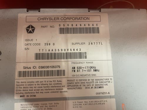 2007 - 2012 Chrysler Jeep Dodge OEM Radio MP3 CD Player Receiver REQ CH104AU - Thumbnail 6