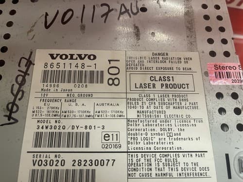 1999-04 Volvo 80 Series AM FM Radio 6 CD Player 8651148-1 HU-801 VO117AU - Thumbnail 5
