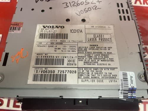 07 08 09 10 Volvo S40 V50 AM FM Radio Cd 31260527 OEM VO125U - Thumbnail 5