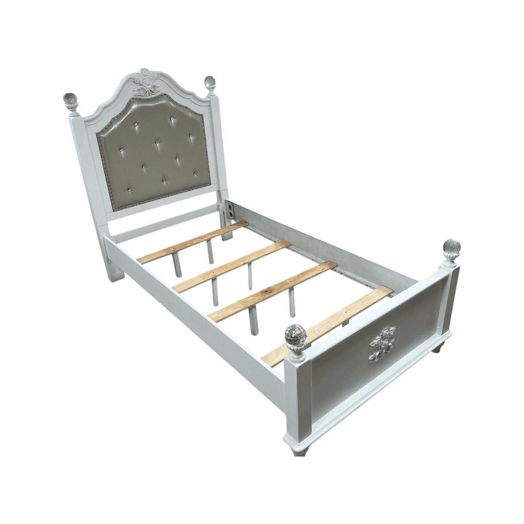 Furniture of America Twin White Wood Tufted Panel Bed with Headboard - Thumbnail 4