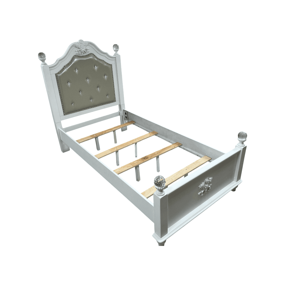 Furniture of America Twin White Wood Tufted Panel Bed with Headboard - Thumbnail 5