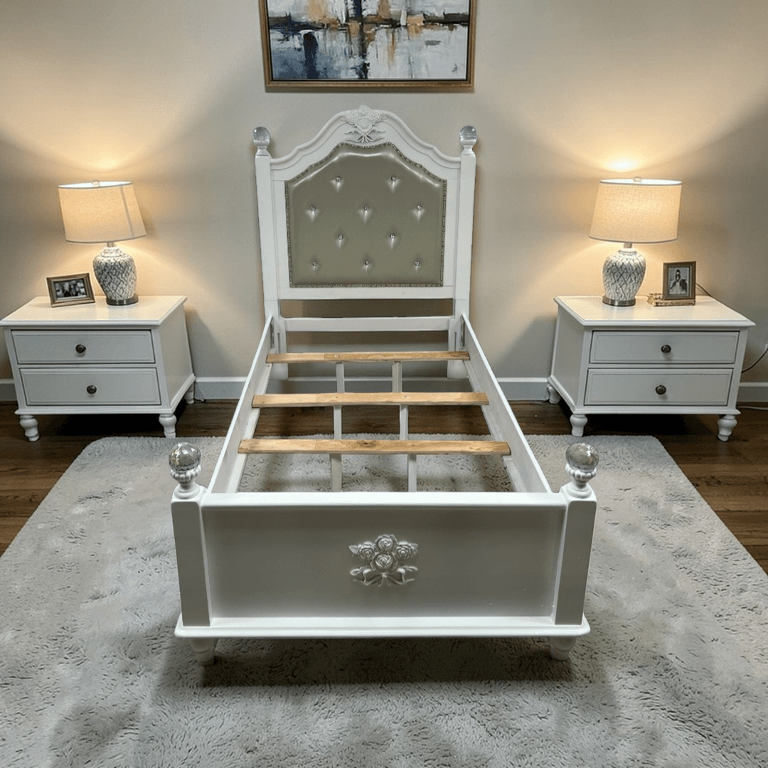 Furniture of America Twin White Wood Tufted Panel Bed with Headboard - Image 1