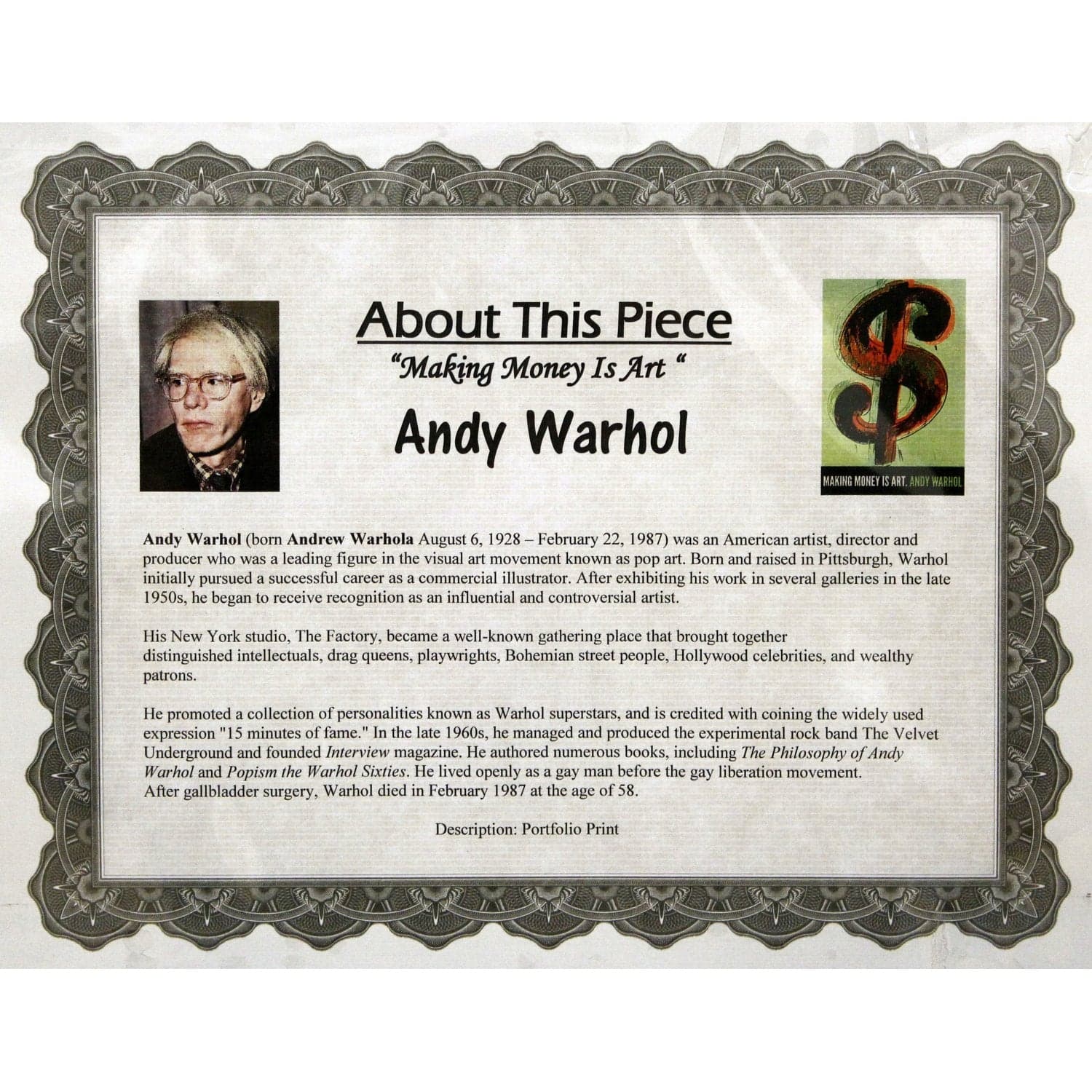 Gallery Framed Art Print 'Making Money Is Art' By Andy Warhol - Thumbnail 3