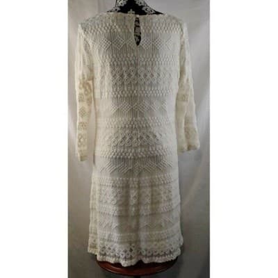 AUW Lace Long Sleeve Sheath Dress Scoop Neck Cream Womens Size Medium - Thumbnail 4