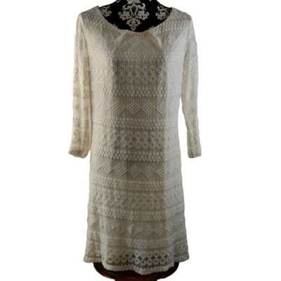AUW Lace Long Sleeve Sheath Dress Scoop Neck Cream Womens Size Medium - Image 1
