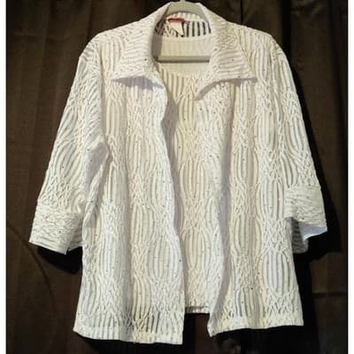 Pretty Woman White Mesh Sequins Rhinestones Jacket Top Set 1XL - Image 1