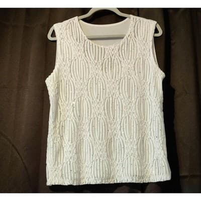 Pretty Woman White Mesh Sequins Rhinestones Jacket Top Set 1XL - Thumbnail 3