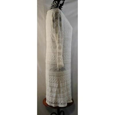 AUW Lace Long Sleeve Sheath Dress Scoop Neck Cream Womens Size Medium - Thumbnail 3