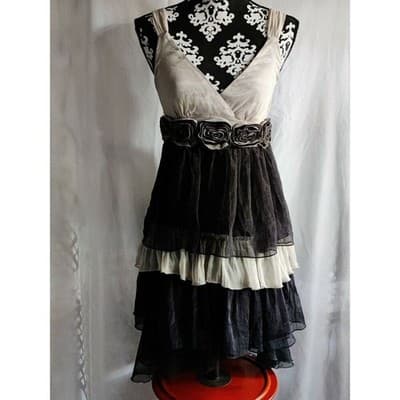 Rachael Chloe Black Beige Ruffled Rose Corset Dress Size S - Thumbnail 2