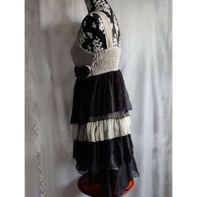 Rachael Chloe Black Beige Ruffled Rose Corset Dress Size S - Thumbnail 5