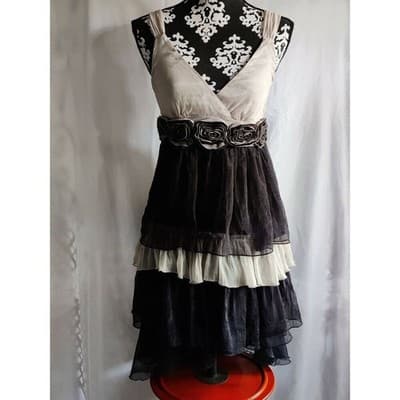 Rachael Chloe Black Beige Ruffled Rose Corset Dress Size S - Image 1