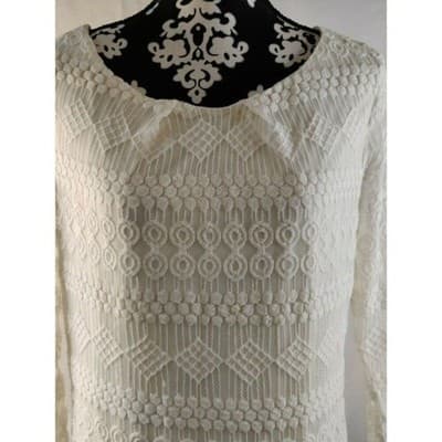 AUW Lace Long Sleeve Sheath Dress Scoop Neck Cream Womens Size Medium - Thumbnail 2