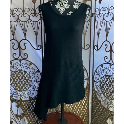 The Limited Womens Black Asymmetrical Sharkbite Ribbed Knit Tunic Top Small - Image 1